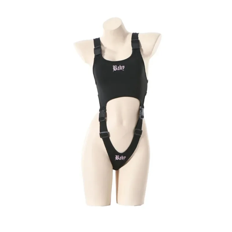 Sexy High Cut Bodysuit Belly Out Women Romper Thong Strappy Garter Suspender Tops Letter Print Street Punk Sleeveless Teddies thumbnail 2