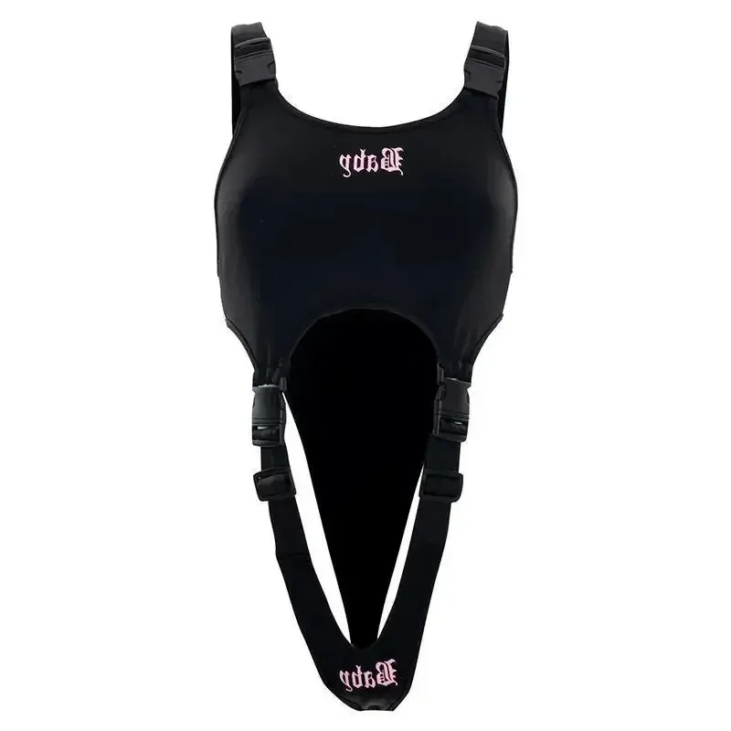 Sexy High Cut Bodysuit Belly Out Women Romper Thong Strappy Garter Suspender Tops Letter Print Street Punk Sleeveless Teddies thumbnail 5
