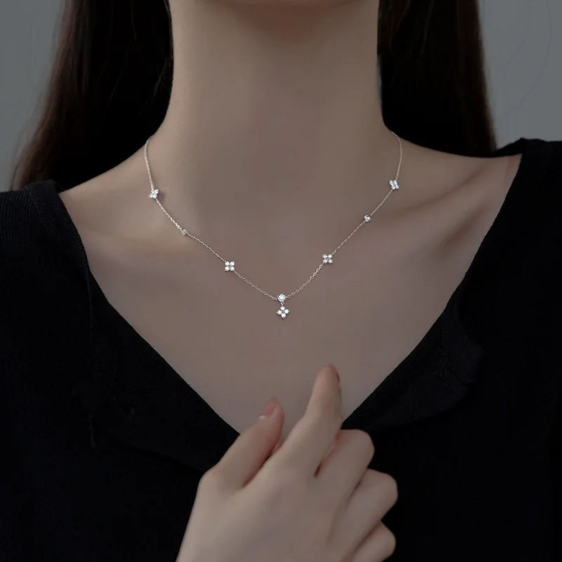 Summer 925 Sterling Silver Flower Necklace Sparkling Zircon Sweet and Simple Collar Chain Women's Party Jewelry Accessories thumbnail 3