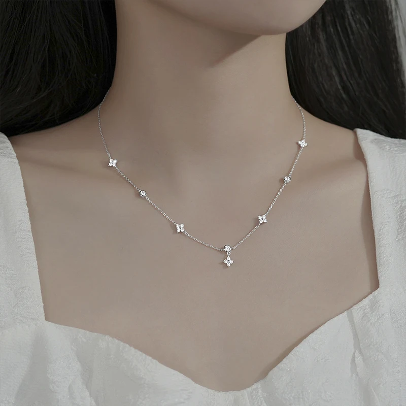 Summer 925 Sterling Silver Flower Necklace Sparkling Zircon Sweet and Simple Collar Chain Women's Party Jewelry Accessories thumbnail 6