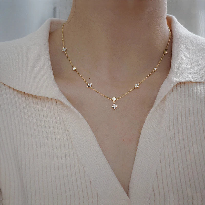 Summer 925 Sterling Silver Flower Necklace Sparkling Zircon Sweet and Simple Collar Chain Women's Party Jewelry Accessories thumbnail 4