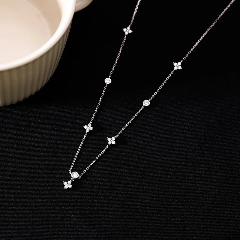 Summer 925 Sterling Silver Flower Necklace Sparkling Zircon Sweet and Simple Collar Chain Women's Party Jewelry Accessories thumbnail 5