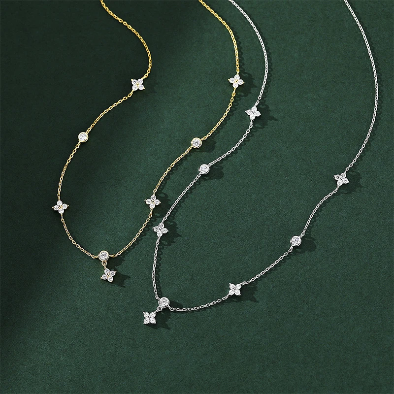 Summer 925 Sterling Silver Flower Necklace Sparkling Zircon Sweet and Simple Collar Chain Women's Party Jewelry Accessories thumbnail 2