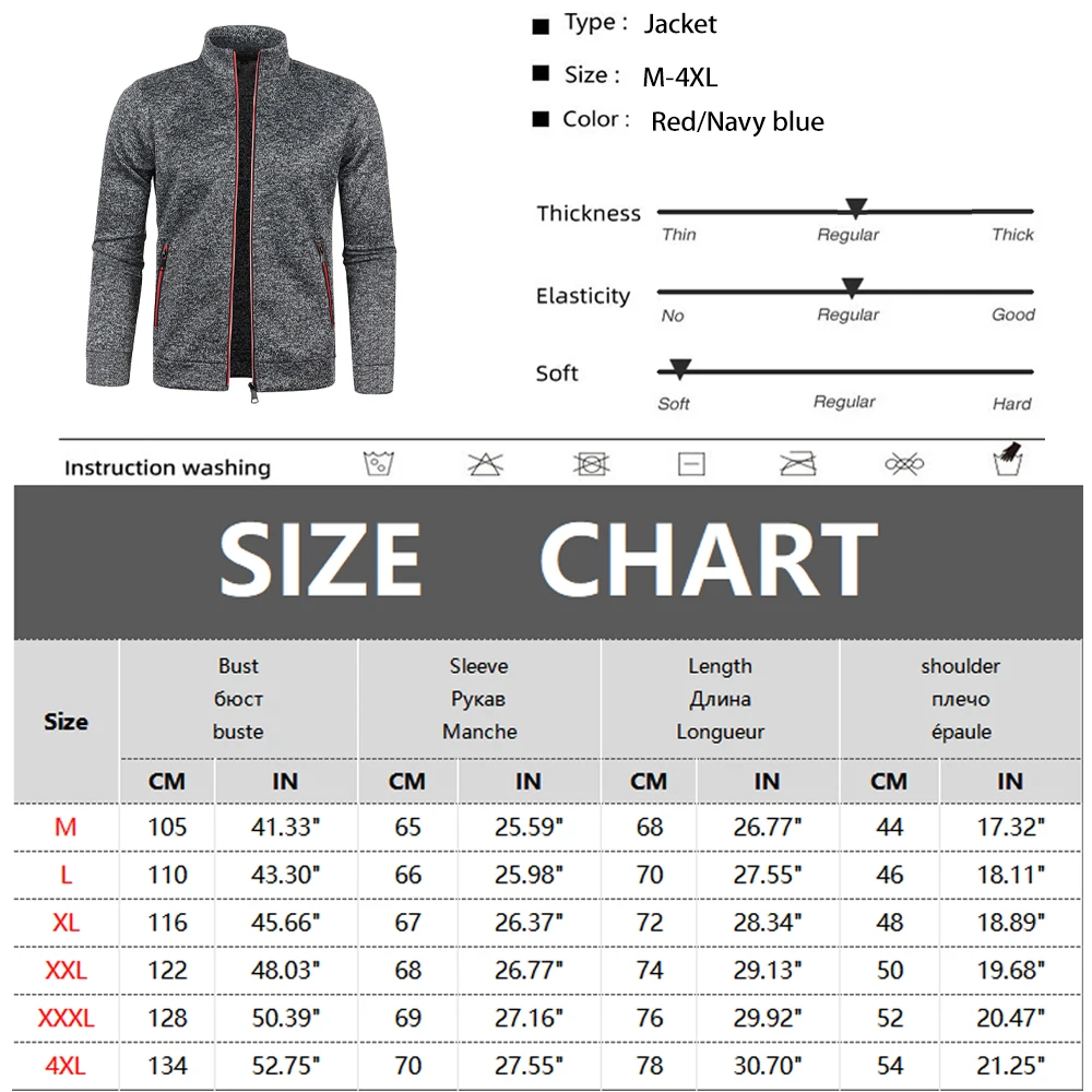 Men Zipper Jackets Standing Collar Sweatshirt Outdoor Streetwear Casual Coat Long Sleeve Coats Men's Clothing M-4XL thumbnail 6