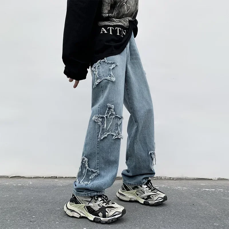 2025 New Fashion Stars Towel Embroidery Brown Men Jeans Pants Y2K Clothes Straight Hip Hop Cotton Trousers Pantalon Homme thumbnail 5
