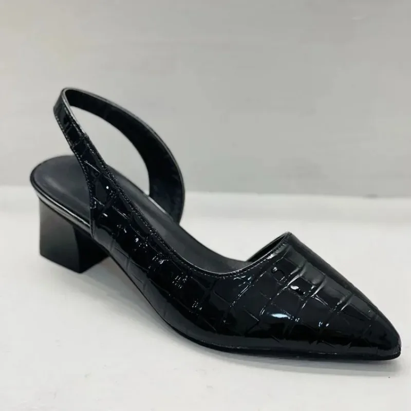 Women's Pointed Toes Pumps Mid Chunky Heels Slingback Sandals Shoes Summer New Vintage Woman Lady Female Sandals Slippers Shoes thumbnail 3