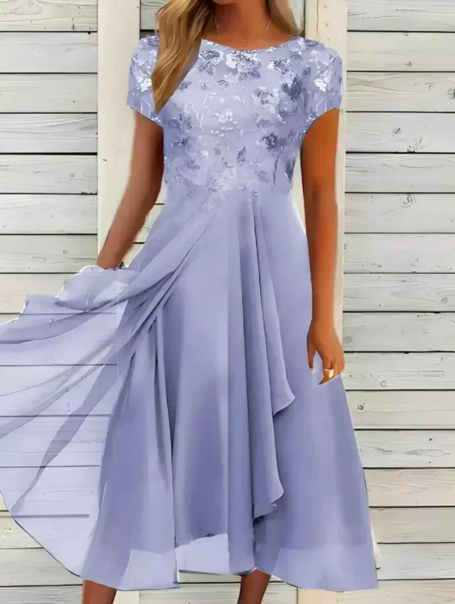 New 2026 Women's Lace Dress for Party Elegant Bride Wedding Dress Plus Size Jewel Neck Knee Length Chiffon Lace Long Party Dress thumbnail 2