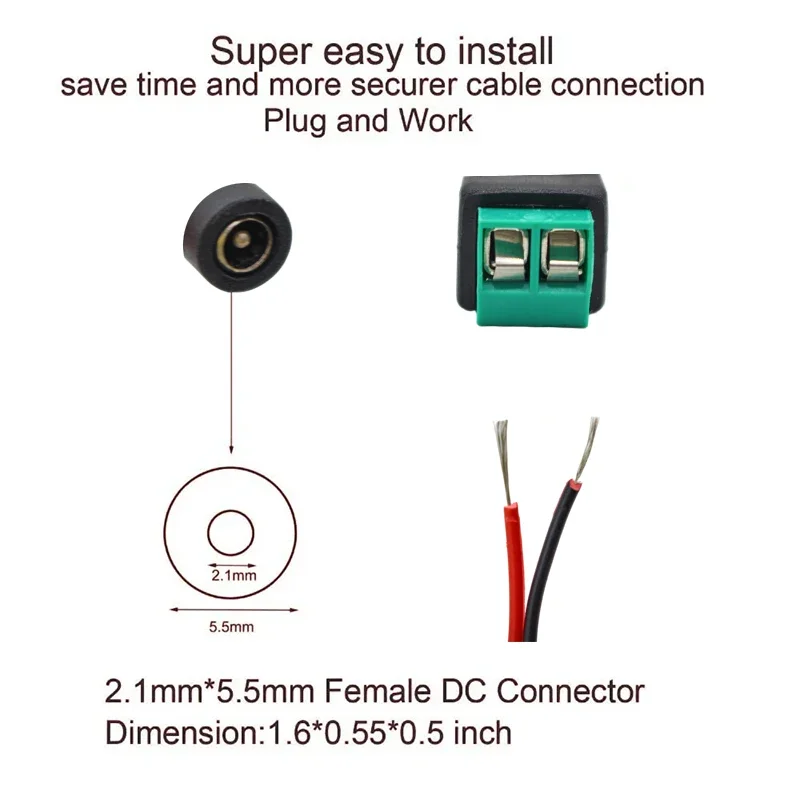 5pairs DC 12V Male Female Connectors 2.1*5.5mm Power Plug Adapter Jacks Sockets Connector For Signal Color LED Strip CCTV Camera thumbnail 2