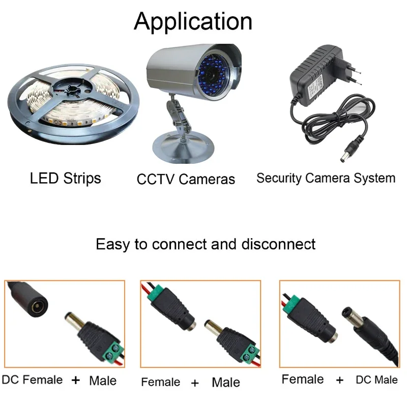 5pairs DC 12V Male Female Connectors 2.1*5.5mm Power Plug Adapter Jacks Sockets Connector For Signal Color LED Strip CCTV Camera thumbnail 6