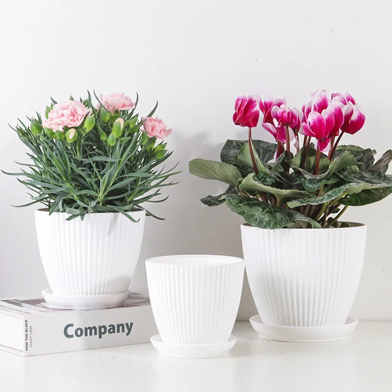 Flower Pot Round Planters Succulents Plant Pot with Tray Office Desktop Balcony Home Garden Decoration Outdoor Potted 5 Sizes thumbnail 2