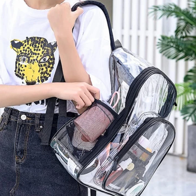 Backpack Waterproof Transparent School Bag Girl Large Capacity Backpack Solid Clear Backpack Men Fashion Transparent Plastic Bag thumbnail 3