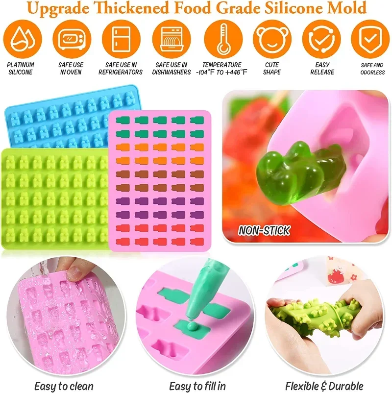 50 Grids Gummy Bear Mold Silicone Cute Bear Jelly Mould with Dropper Candy Chocolate Fondant Moulds DIY Baking Decoration Tools thumbnail 4