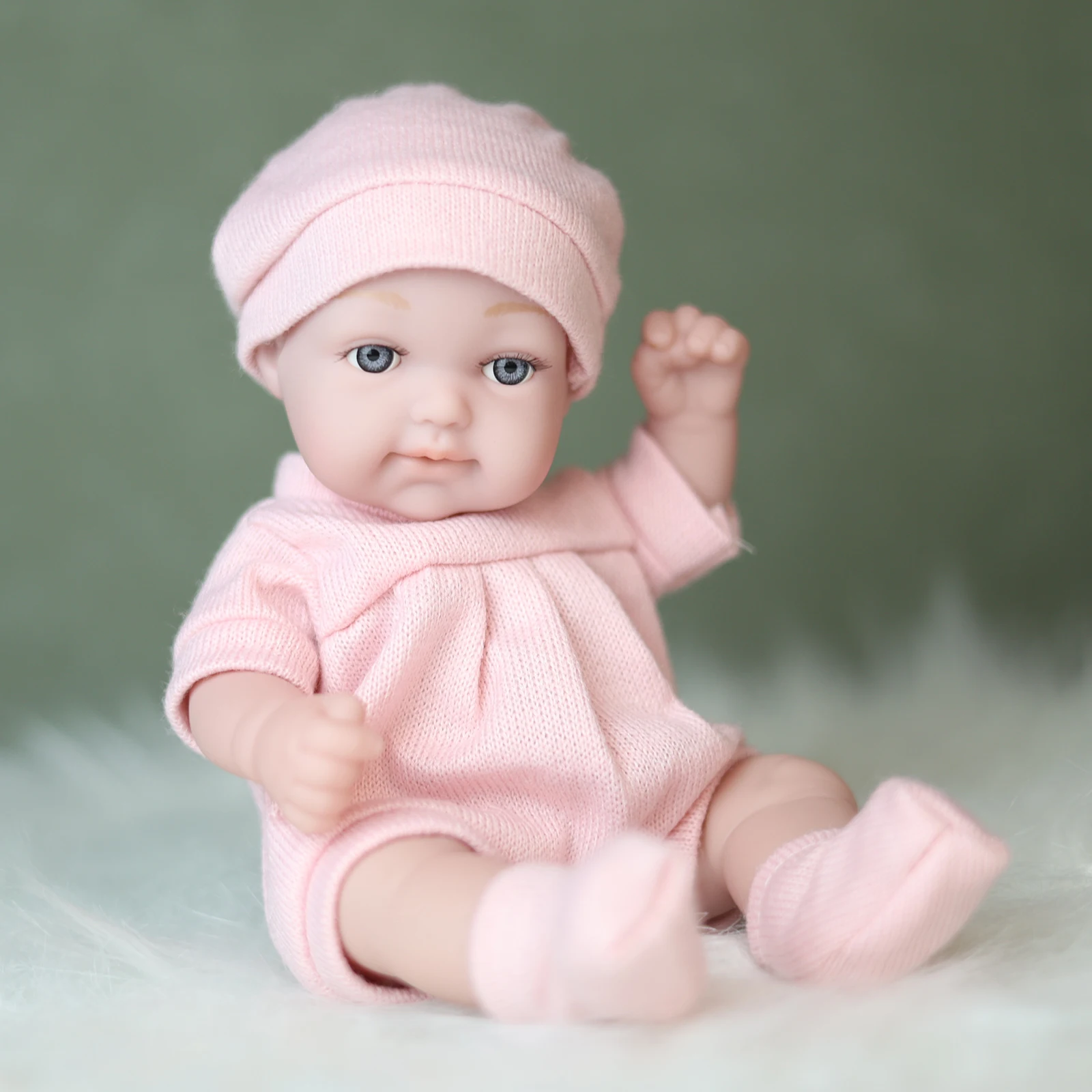 11Inches Realistic Simulation Newreborn Baby Dolls Pink Pattern Hat Stocking & Clothes Birthday Gift for Girl's Birthday Gift thumbnail 3