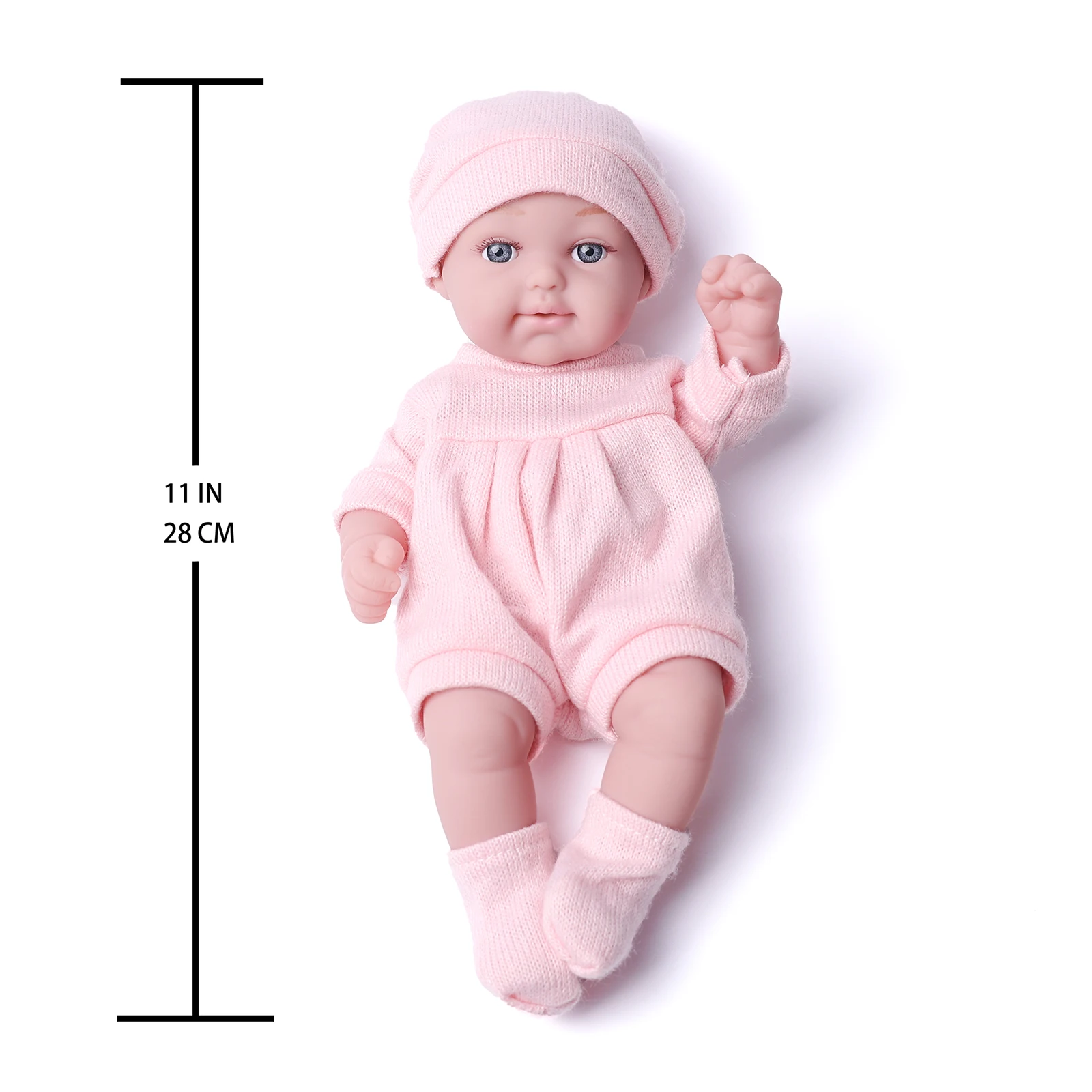 11Inches Realistic Simulation Newreborn Baby Dolls Pink Pattern Hat Stocking & Clothes Birthday Gift for Girl's Birthday Gift thumbnail 2