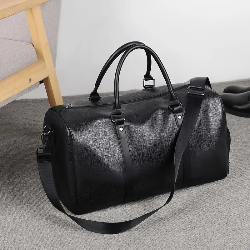 Retro New Short Trip Bag Large Capacity Sports Motorcycle Training Pu Waterproof Leisure Fitness Bag thumbnail 3