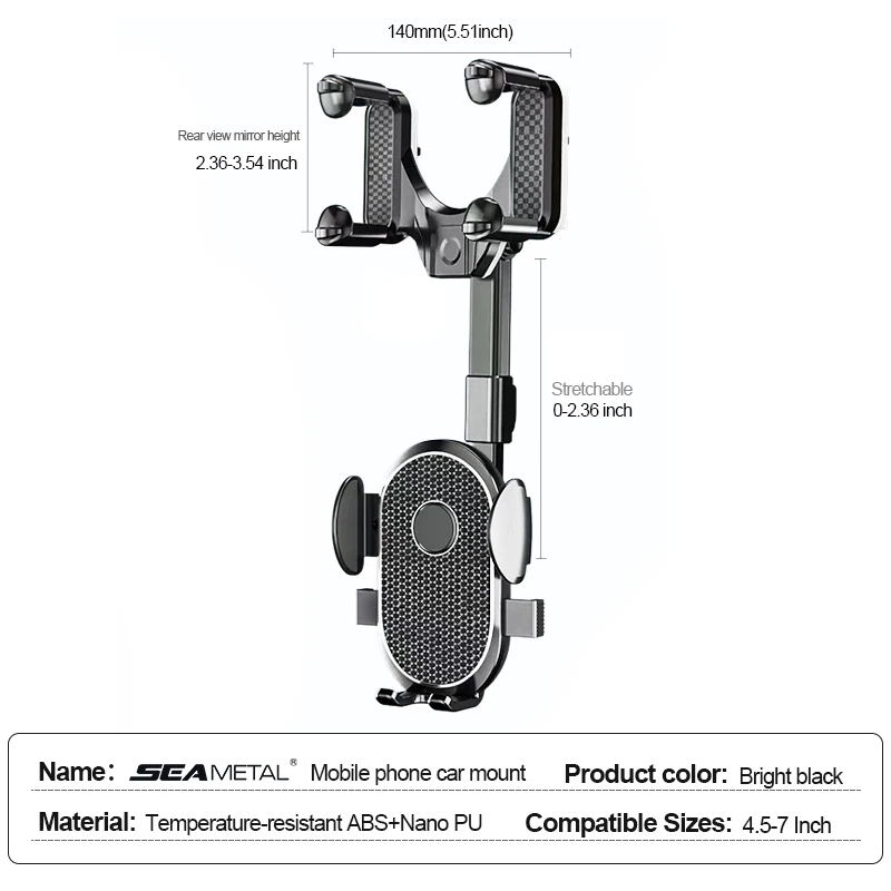 SEAMETAL Car Rearview Mirror Phone Holder 360° Retractable Cell Phone Holder Clip For Phone GPS Support Mobile Phone Mount Stand thumbnail 2