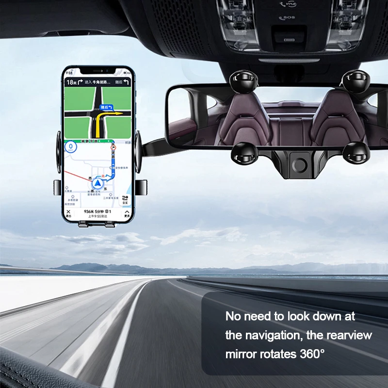 SEAMETAL Car Rearview Mirror Phone Holder 360° Retractable Cell Phone Holder Clip For Phone GPS Support Mobile Phone Mount Stand thumbnail 3