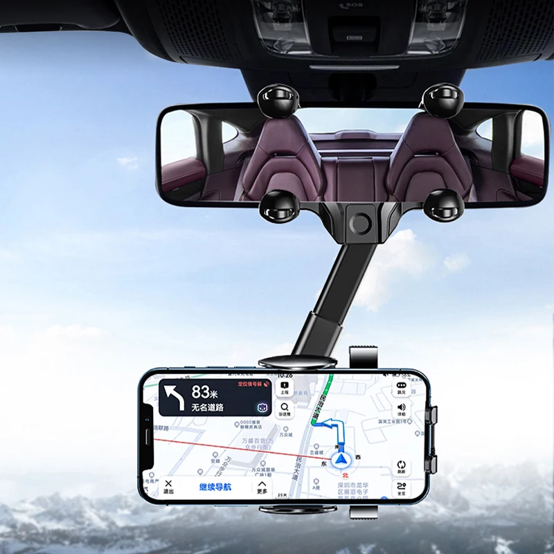 SEAMETAL Car Rearview Mirror Phone Holder 360° Retractable Cell Phone Holder Clip For Phone GPS Support Mobile Phone Mount Stand thumbnail 4