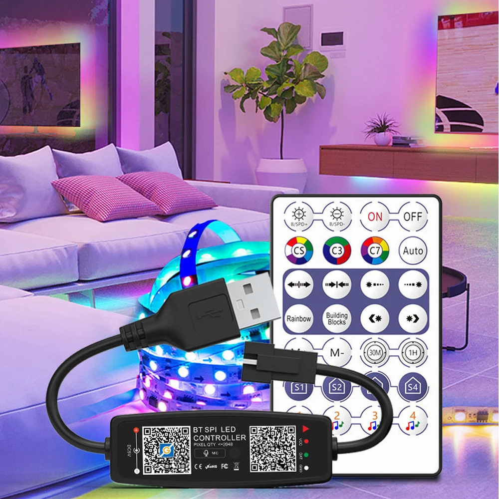 WS2811 WS2812B LED Controller Bluetooth Music With MIC For SK6812 WS2812 Pixel LED Strip Light APP 24/28Keys Remote DC5-24V thumbnail 3