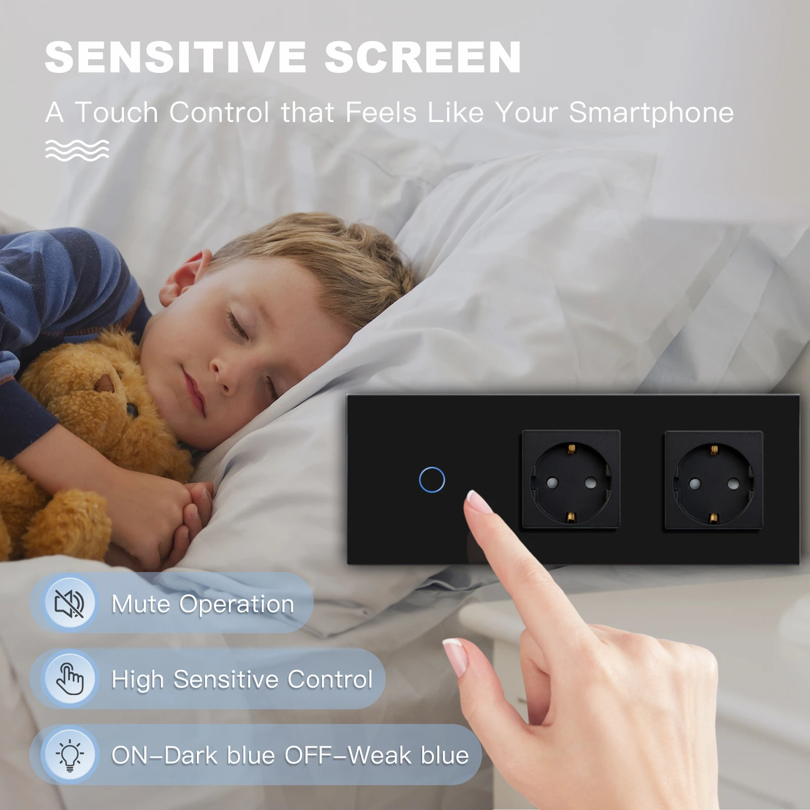 BSEED 1/2/3Gang Stair Touch Switches 1/2/3Way Pass Through Switches Plus EU Power Sockets Type-c USB Plugs Crystal Glass Panel thumbnail 3