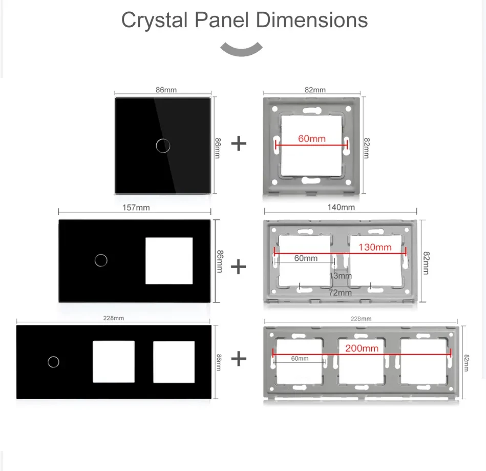 BSEED 1/2/3Gang Stair Touch Switches 1/2/3Way Pass Through Switches Plus EU Power Sockets Type-c USB Plugs Crystal Glass Panel thumbnail 6