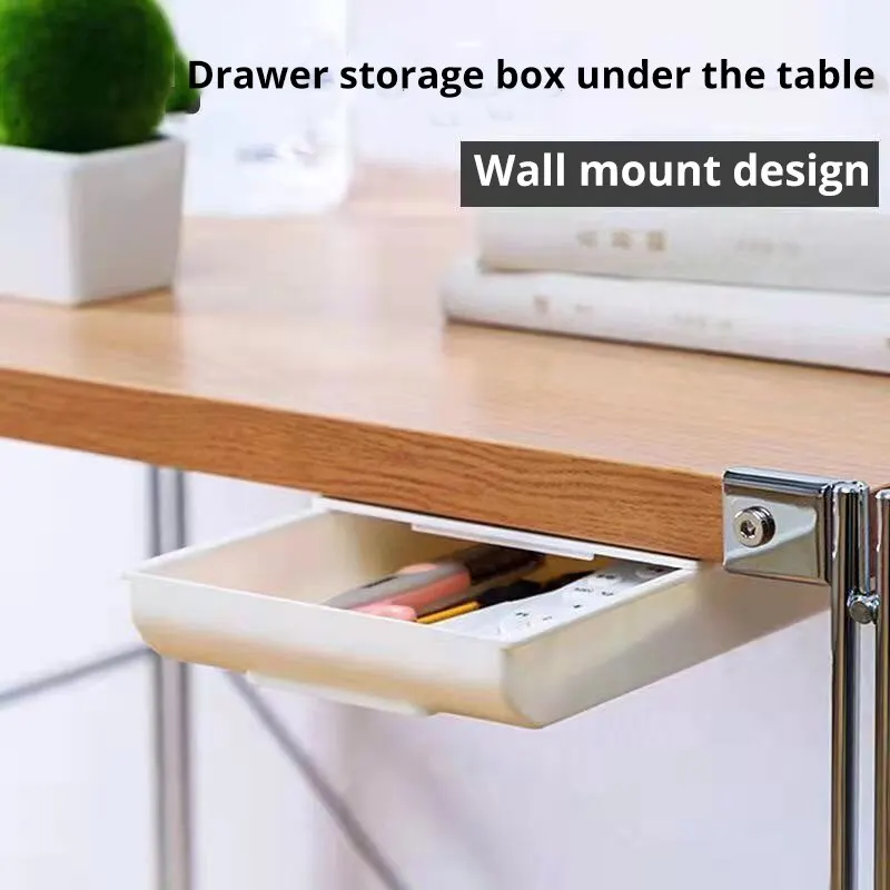 1pc White SelfAdhesive Storage Drawer Box Makeup Pencil Tray Desk Hidden Under Desk Stand Self-adhesive Under-drawer Storage Box thumbnail 3