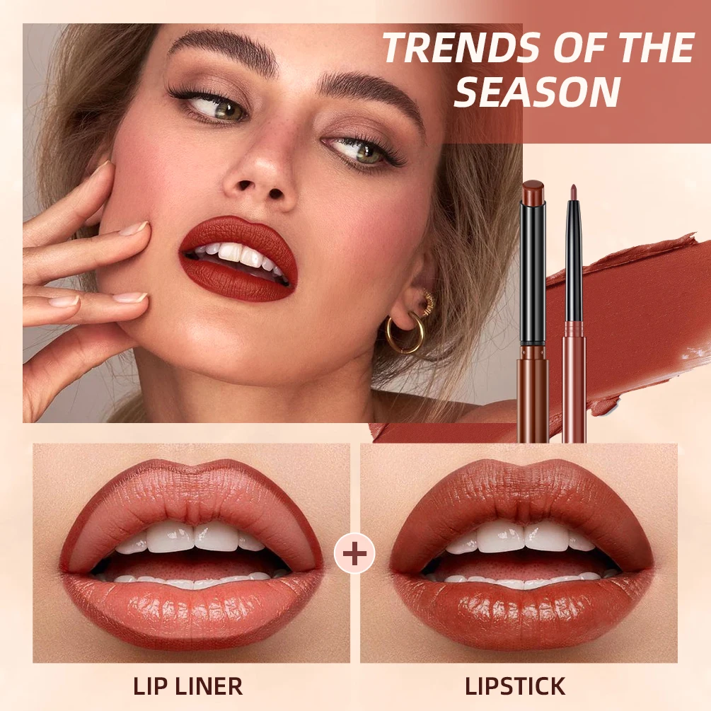 QIBEST 2pcs Lipstick Lipliner Pen Set Matte Nude Lip Liner Pencil Waterproof Long Lasting Lipstick Pen Contour Makeup For Women thumbnail 4