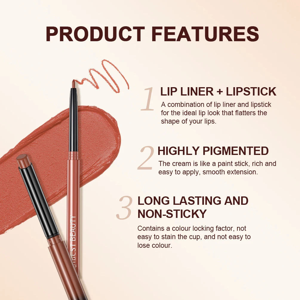 QIBEST 2pcs Lipstick Lipliner Pen Set Matte Nude Lip Liner Pencil Waterproof Long Lasting Lipstick Pen Contour Makeup For Women thumbnail 5