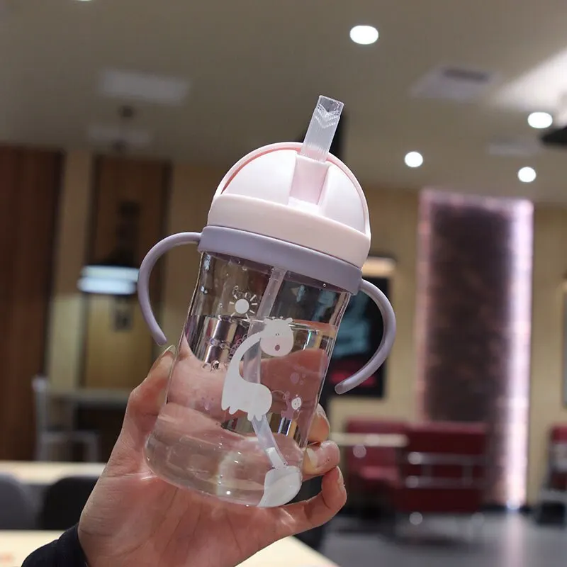 350ml Kids Drinking Cup Feeding Bottle With Straw Gravity Ball Wide Caliber Bottle thumbnail 3