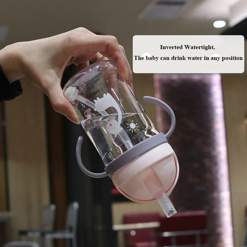 350ml Kids Drinking Cup Feeding Bottle With Straw Gravity Ball Wide Caliber Bottle thumbnail 4