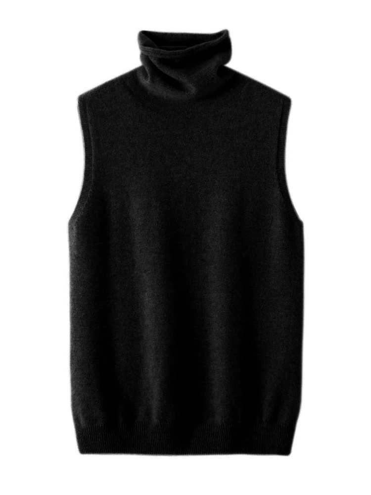 Women Autumn Winter Sleeveless Turtleneck Pullover Vest 100% Merino Wool Sweater Basic Soft Knitted Waistcoat Korean Style Top thumbnail 3