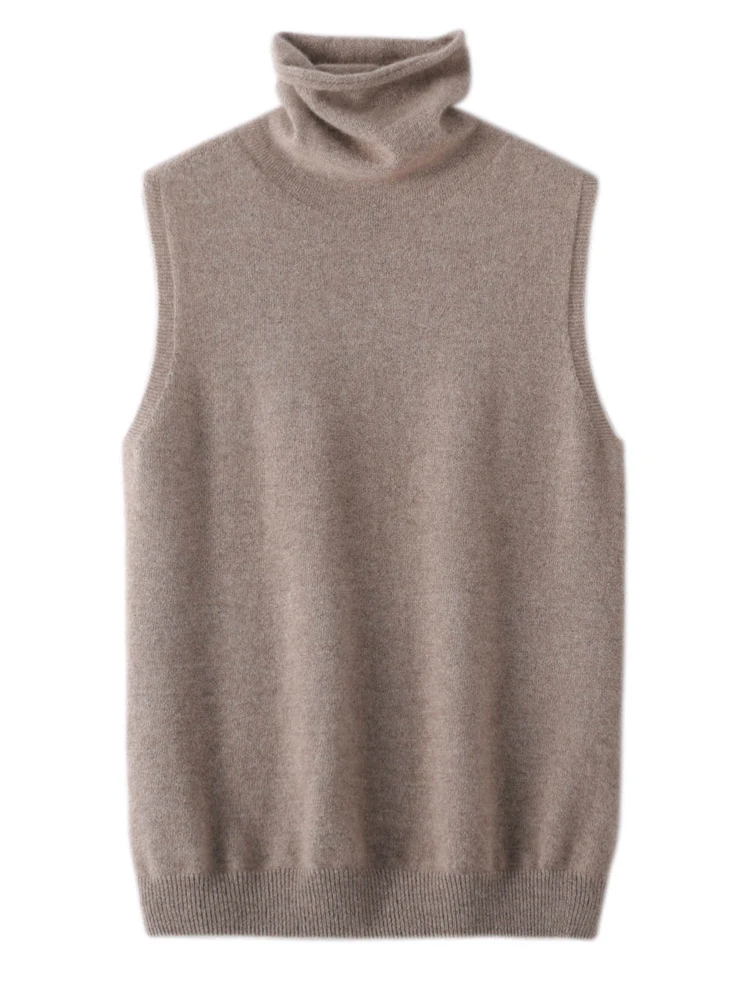 Women Autumn Winter Sleeveless Turtleneck Pullover Vest 100% Merino Wool Sweater Basic Soft Knitted Waistcoat Korean Style Top thumbnail 2