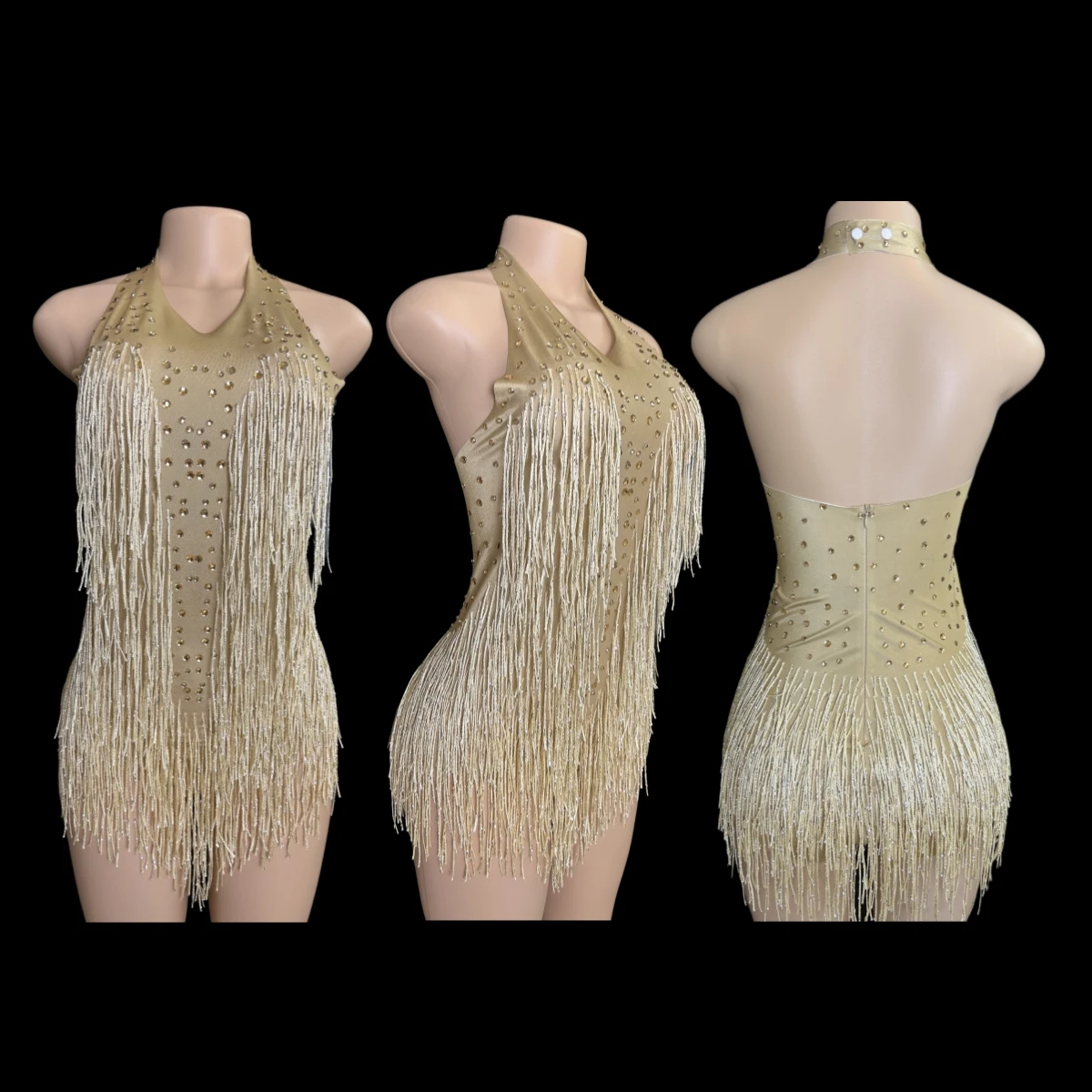 Sparkly Rhinestones Fringe Bodysuit WomenVightclub Party Dance Costume Stage Wear SexyTassel Leotard Performance Clothing 7G thumbnail 3
