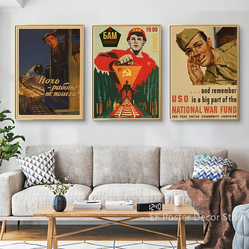 Buy Three Get Four USSR CCCP Russian Stalin Portrait Poster Prints Vintage Home Room Art Wall Decoration Soviet Retro Painting thumbnail 3