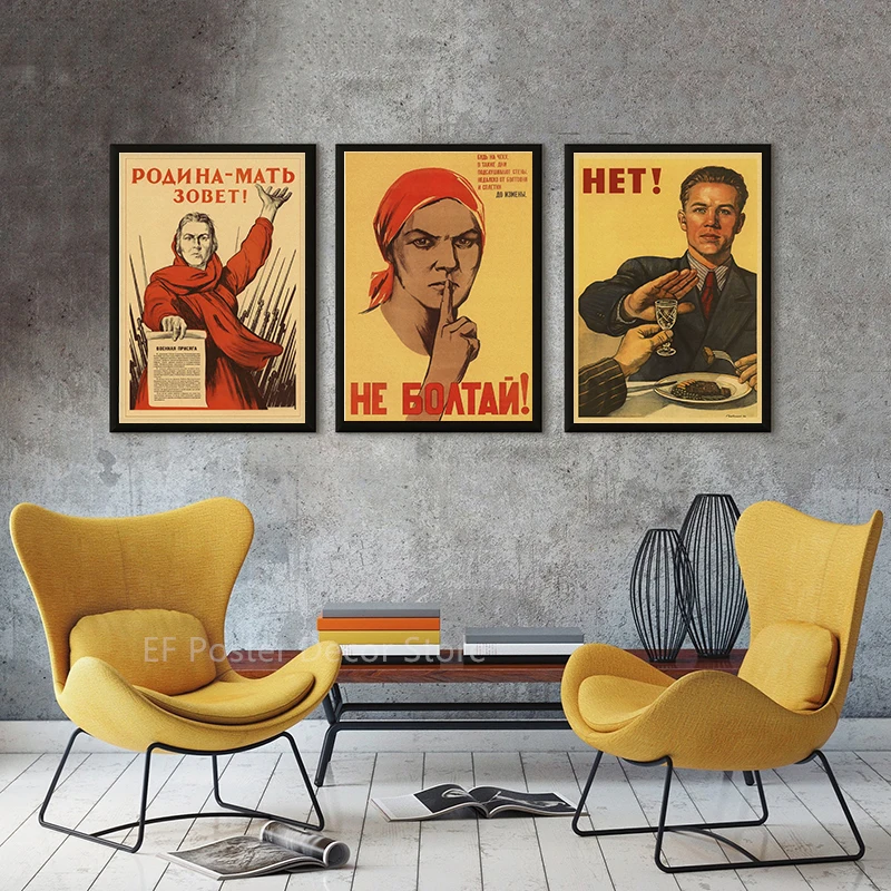 Buy Three Get Four USSR CCCP Russian Stalin Portrait Poster Prints Vintage Home Room Art Wall Decoration Soviet Retro Painting thumbnail 4