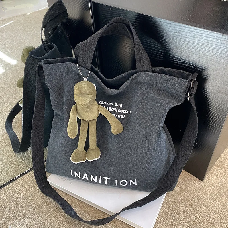 Japanese Canvas Men's and Women's Simple Cross-body Bag Wash Canvas Thick Handbag Large Capacity Arts Students Package Satchel thumbnail 3