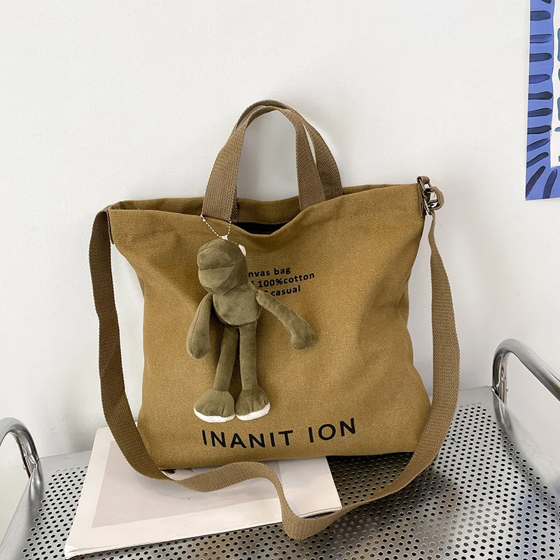 Japanese Canvas Men's and Women's Simple Cross-body Bag Wash Canvas Thick Handbag Large Capacity Arts Students Package Satchel thumbnail 4