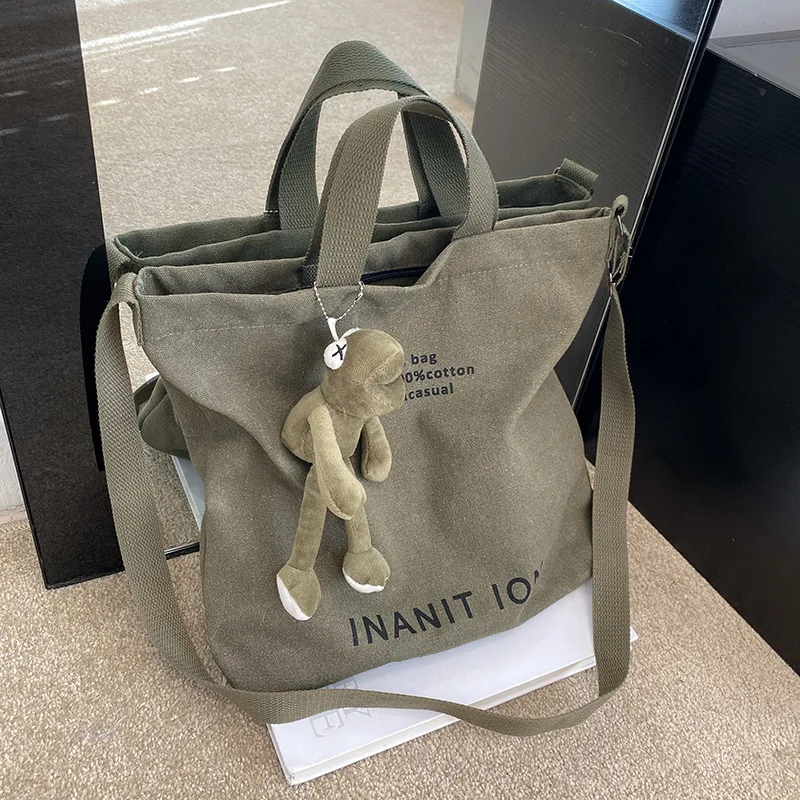 Japanese Canvas Men's and Women's Simple Cross-body Bag Wash Canvas Thick Handbag Large Capacity Arts Students Package Satchel thumbnail 2