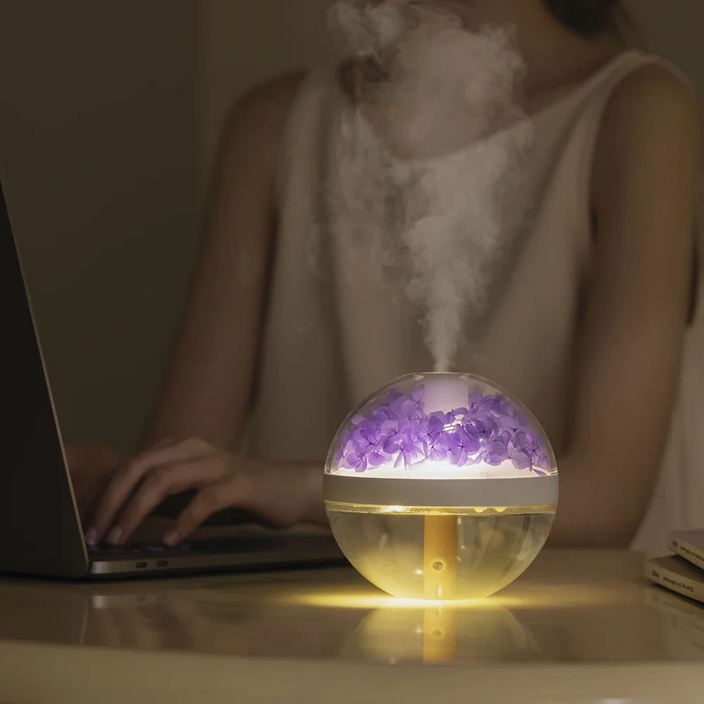 270ML Air Humidifier USB Rechargeable 800mAh Home Hydration Humidifier Colour LED Light Mist Maker Flower Humidificador thumbnail 5
