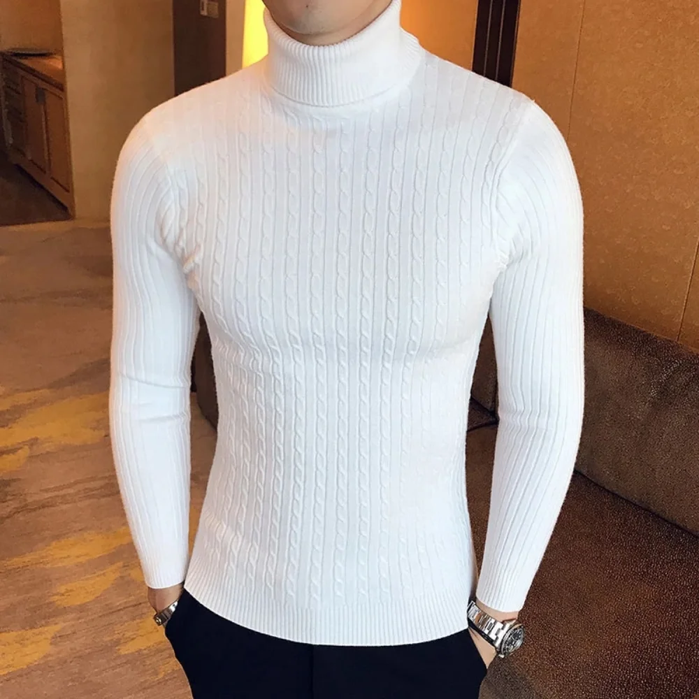 Autumn Winter Turtleneck Pullovers Warm Solid Color Men's Sweater Slim Pullover Men Knitted Sweaters Bottoming Shirt thumbnail 2
