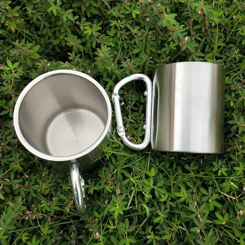 200ml Outdoor Camping Mug Stainless Steel Cup Traveling with Carabiner Handle Coffee Tea Mug Cookware Set Outdoor thumbnail 5