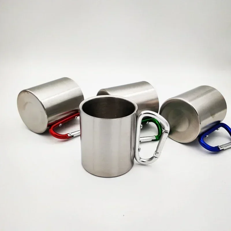 200ml Outdoor Camping Mug Stainless Steel Cup Traveling with Carabiner Handle Coffee Tea Mug Cookware Set Outdoor thumbnail 3