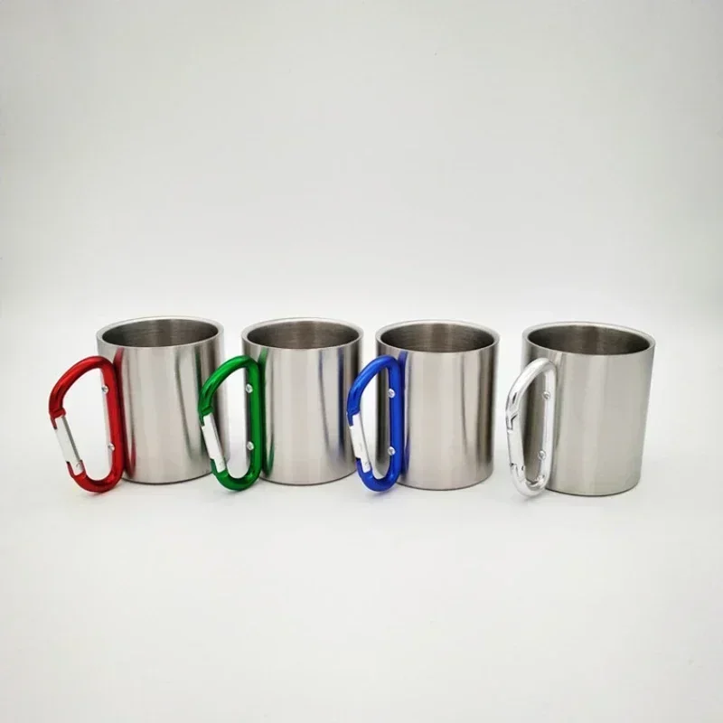 200ml Outdoor Camping Mug Stainless Steel Cup Traveling with Carabiner Handle Coffee Tea Mug Cookware Set Outdoor thumbnail 4