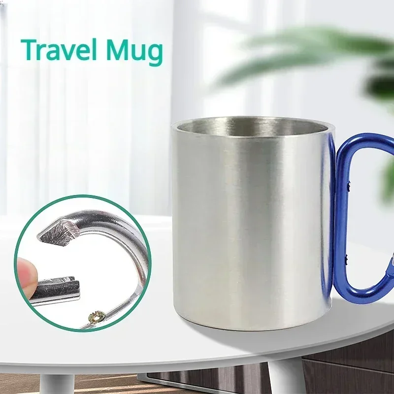 200ml Outdoor Camping Mug Stainless Steel Cup Traveling with Carabiner Handle Coffee Tea Mug Cookware Set Outdoor thumbnail 2