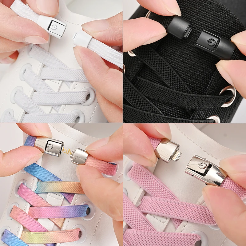 8mm No Tie Shoe Laces Press Lock Shoelaces Without Ties Elastic Laces Sneaker Kids Adult Widened Flat Shoelace for Shoes thumbnail 6