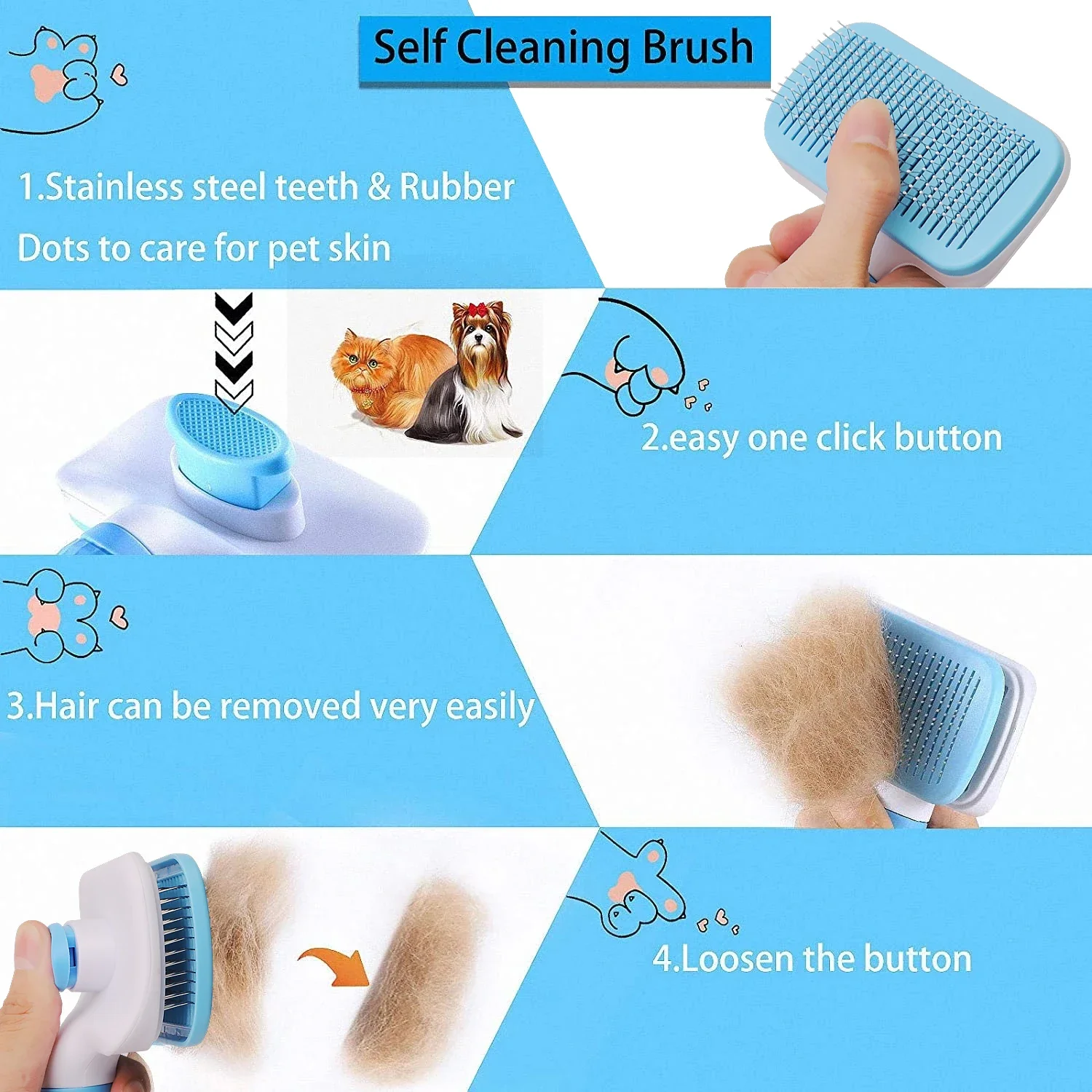 Dog Hair Remover Brush Cat Dog Hair Grooming And Care Comb For Long Hair Dog Pet Removes Hairs Cleaning Bath Brush Dog Supplies thumbnail 3