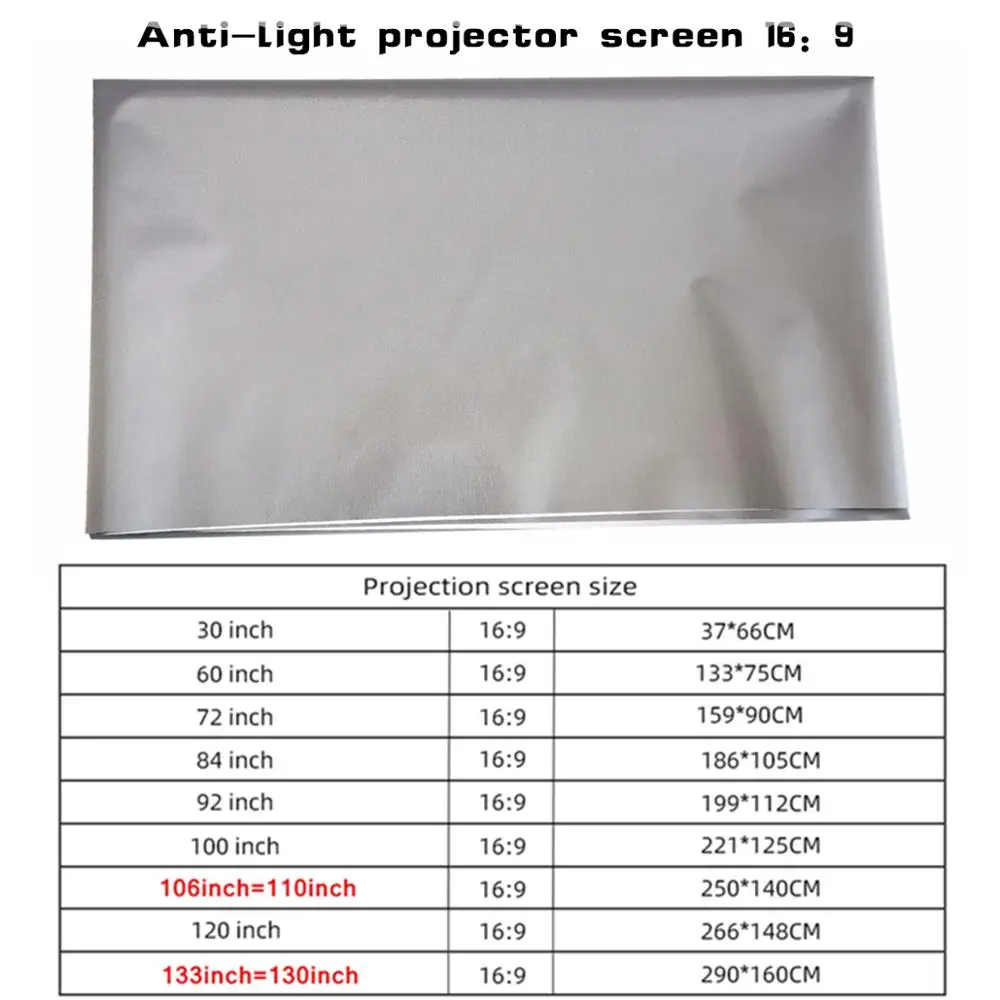 MIXITO Projector Screen Simple 16:9 Anti-Light Curtain 30 72 84 92 100 106 120 130 133 Inches Home Outdoor Office Portable 3d HD thumbnail 5