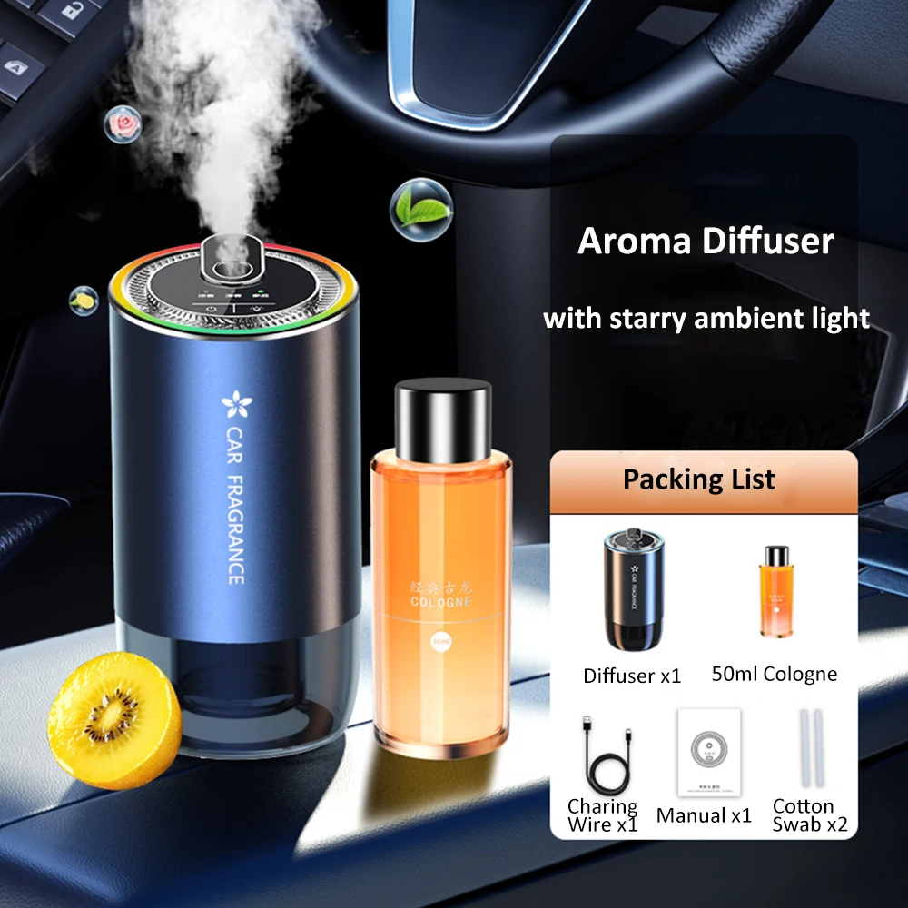 Car Aroma Diffuser with LED Starry Ambient Light 50ml Cologne Perfume Car Air Freshener Flavoring for Cars Fragrance Diffusers thumbnail 6
