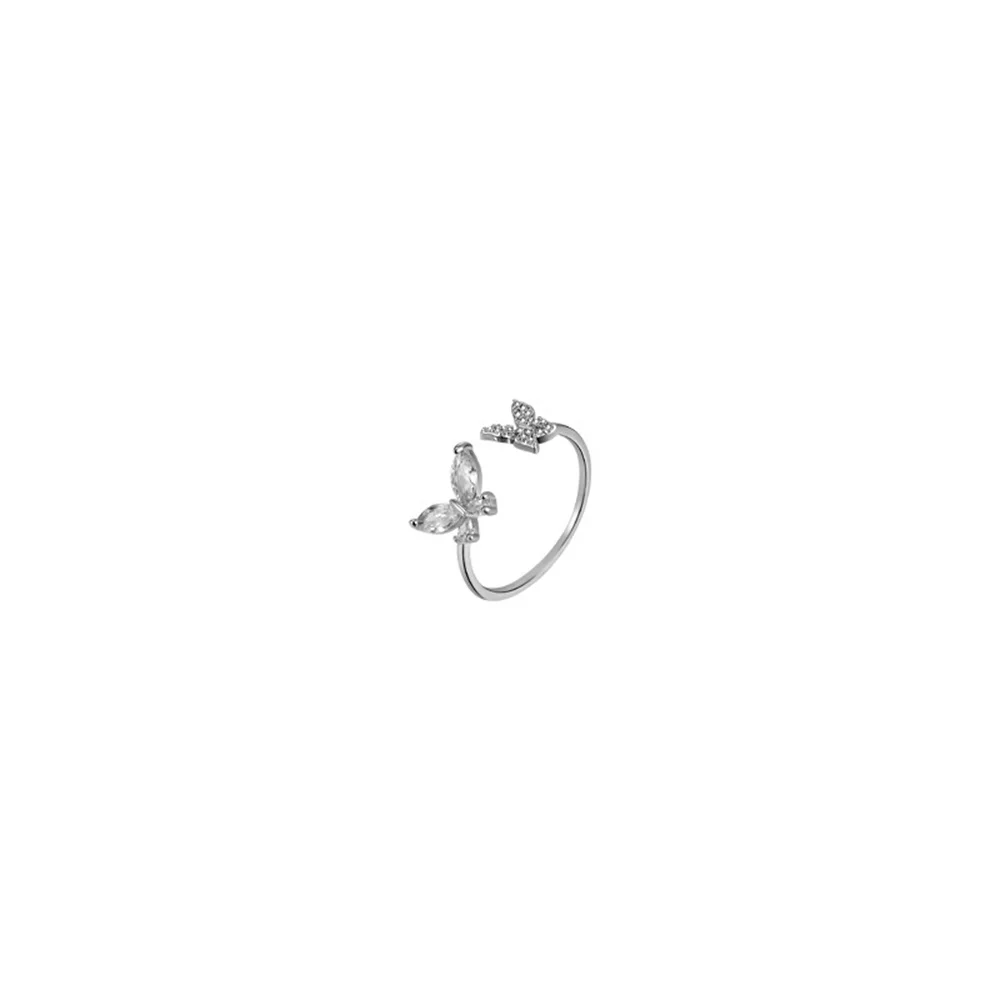 Fashion Adjustable Open Acrylic Crystal Butterfly Ring For Women Kpop Silver Color Zircon Finger Ring Party Jewelry Wholesale thumbnail 6
