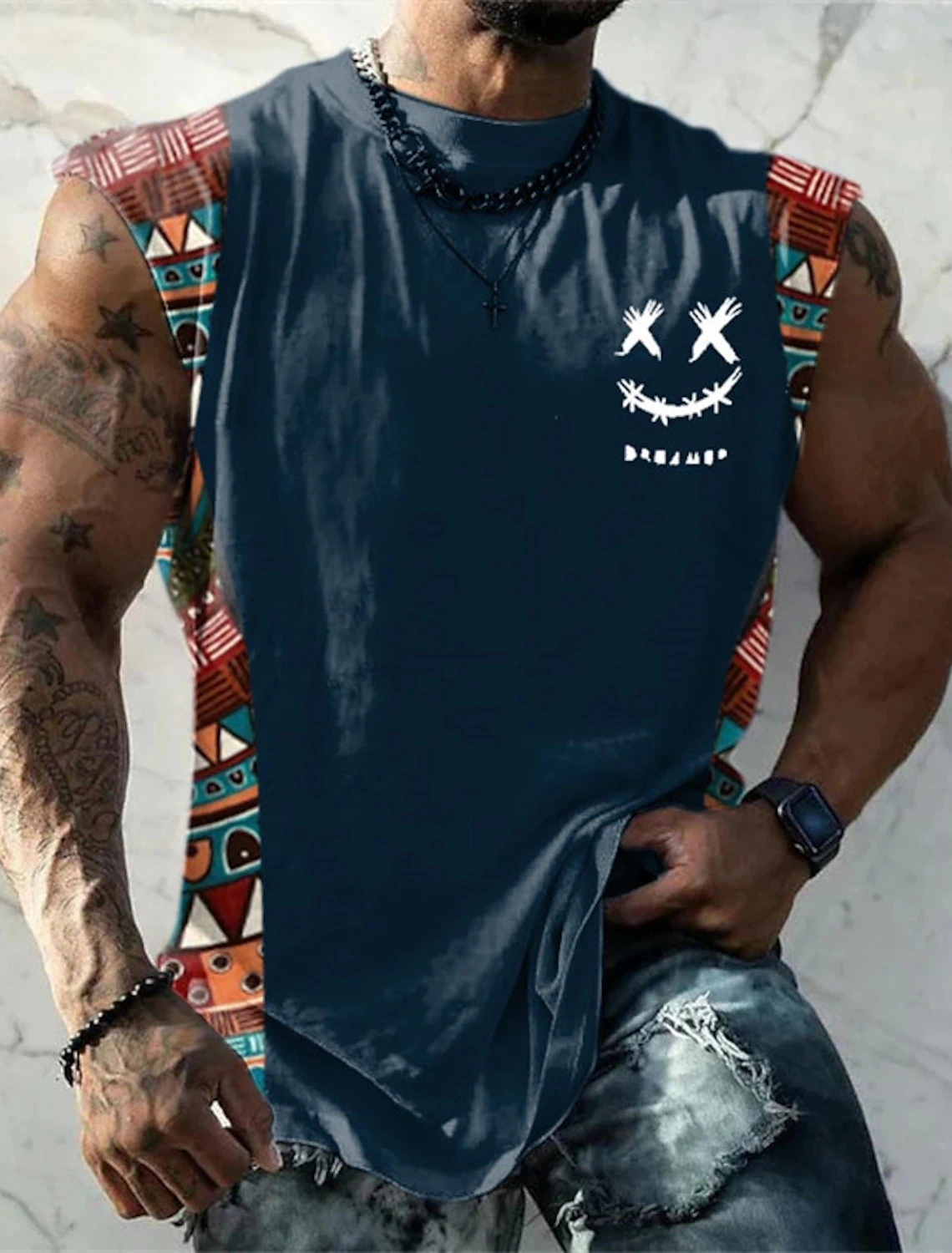 Summer New Men's Vest T Shirt Patterned Tribal Round Neck Clothing Daily Fitness Sports Vintage Sleeveless Printed Ethnic Tops thumbnail 4